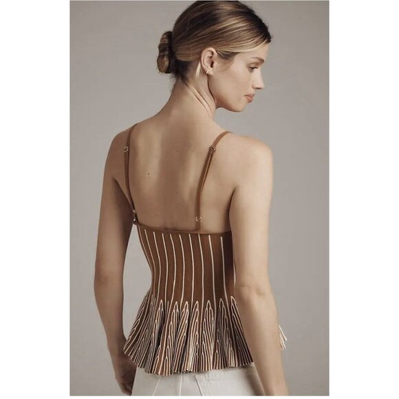 NWT Size L - Anthropologie Ruffled Peplum Knit Tank Beige (NWT US$ 98) - Picture 5 of 15